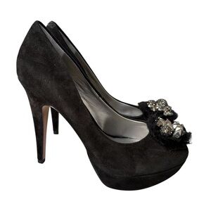 BCBGeneration Women's Scottie Pumps 9 Black Suede Platform Heels Embellished Toe